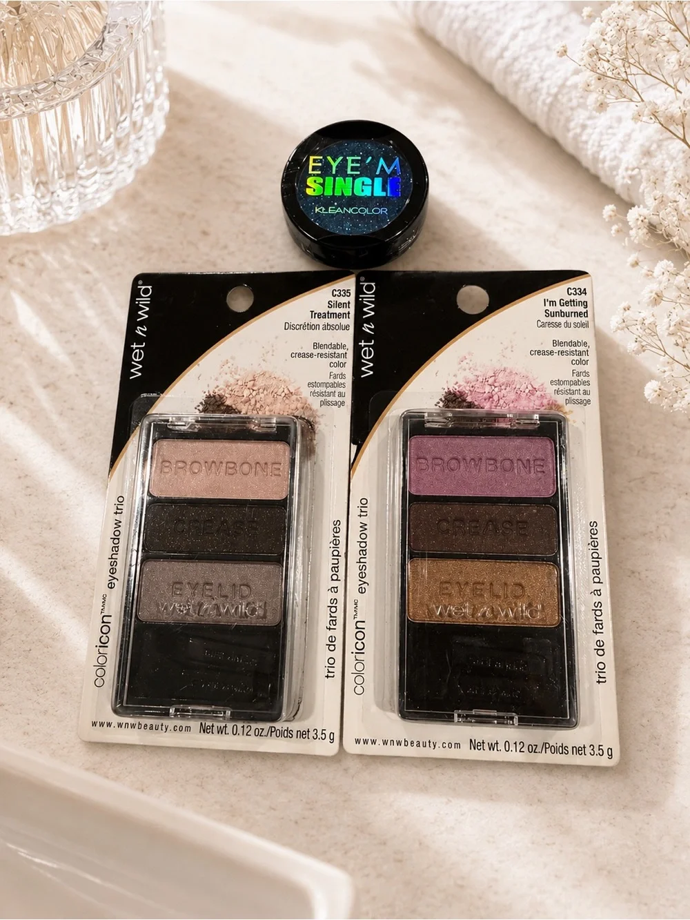 3 piece bundle lot Wet n Wild Neutral Eyeshadow Trios Blue glitter cute beauty